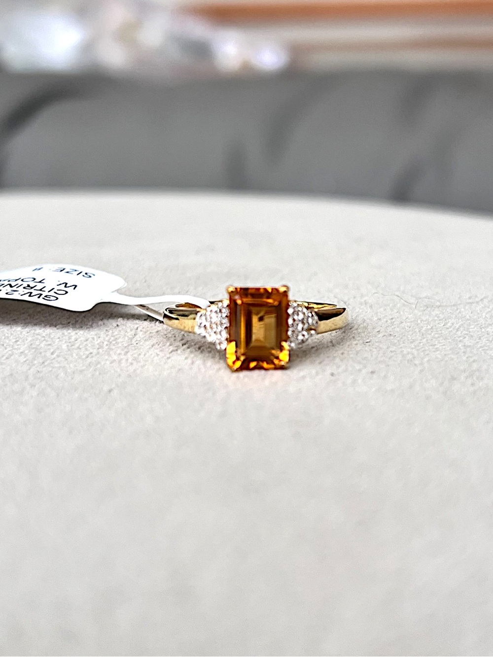 Gold Over Sterling Silver Emerald-Cut Citrine And White Topaz Ring Size 8